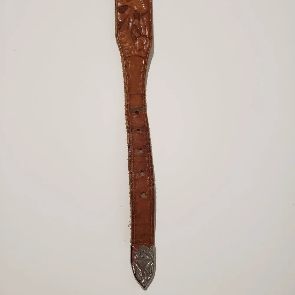 Vintage‎ 1950s Leather Tooled Western Belt BJ Floral 1.25